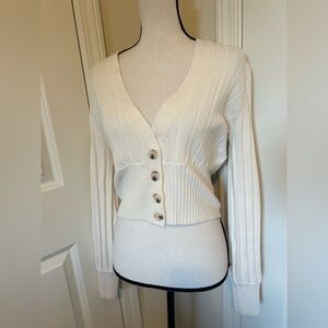 Women's v neck Cream Button-Up Sweater